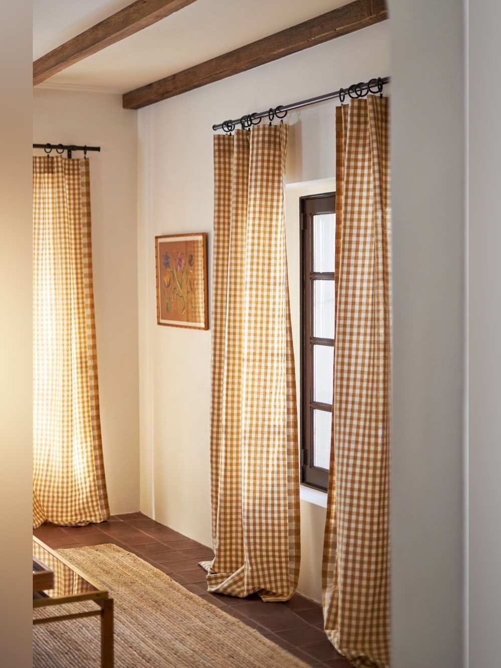 Anthropologie Cotton Linen Gingham Curtain 50”x63” NEW 1 Panel
